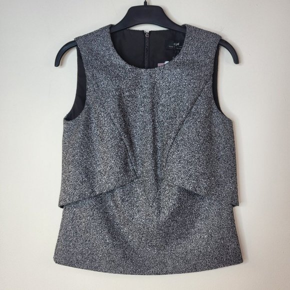 NEW Cue sleeveless top women's size 6 grey BNWT $189 tweed textured blouse zip - Picture 2 of 12